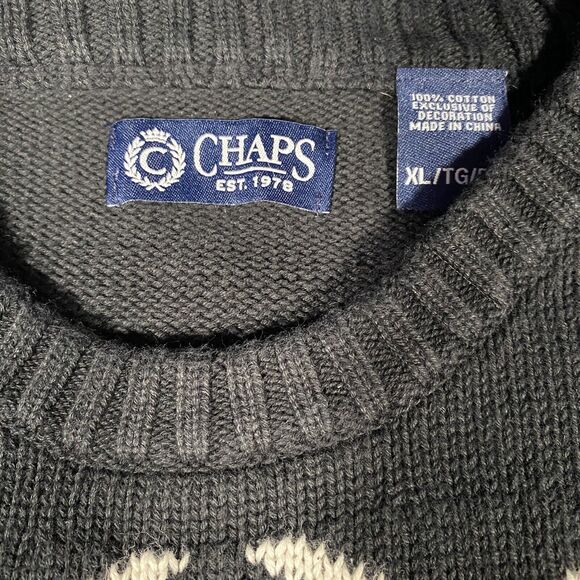 Chaps Fair Isle Holiday Sweater Crew Neck Bears Christmas Tree Cotton Men's XL - Picture 3 of 7